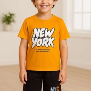 Boys Cotton T-Shirt With Shorts Set (Orange)