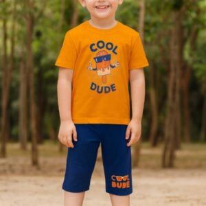 Boys Cotton T-Shirt With Capri Set (Orange)
