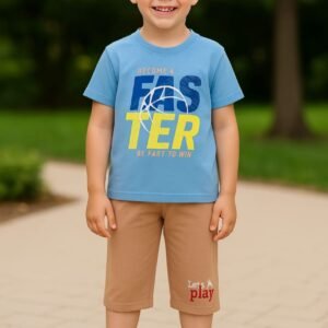 Boys Cotton T-Shirt With Capri Set (Sky Blue)