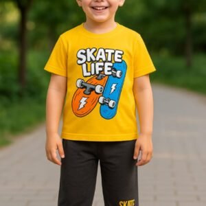 Boys Cotton T-Shirt With Capri Set (Yellow)
